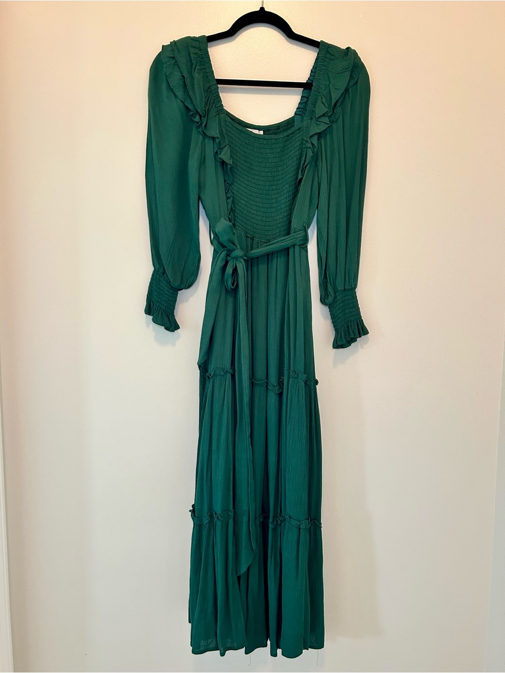 Women's Emerald Green Long Ruffle Maxi Dress